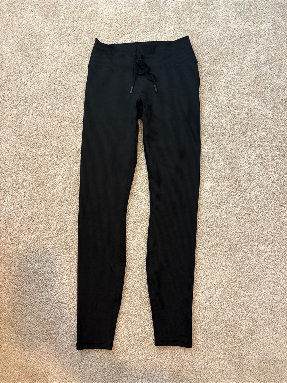 Women’s Black Ribbed Drawstring Leggings
